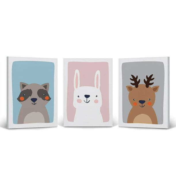 3 Panels Cute Deer Animal Canvas Painting Kid/'s Room Posters Wall Art Decor